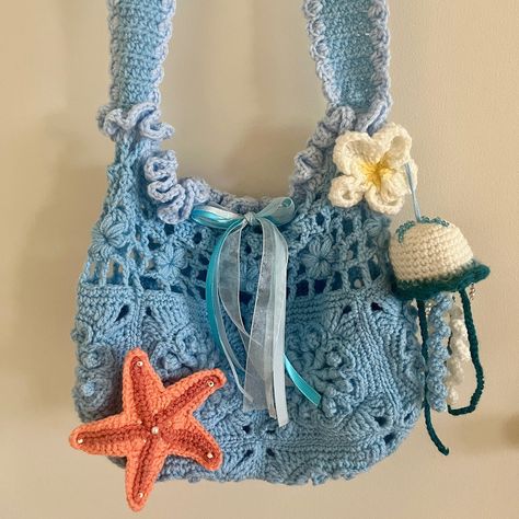 All Posts • Instagram Ocean Themed Crochet, Crochet Ocean, Ocean Bag, Sea Bags, Crochet Shoulder Bag, Crochet Gift, Crochet Clothing And Accessories, Yarn Bag, Bag Summer