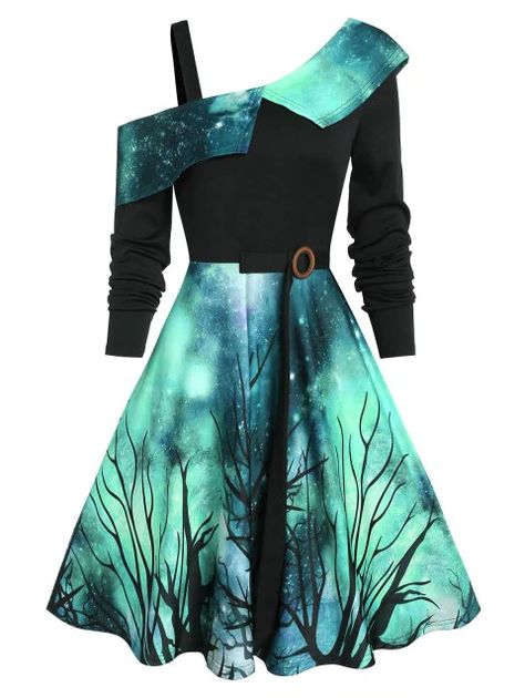 Sky Pattern, Mode Chanel, Cute Prom Dresses, Gothic Dress, Starry Sky, Teen Fashion Outfits, Asymmetrical Dress, Deep Green, Fancy Dresses