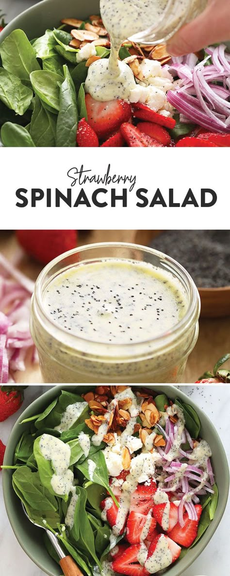 Dressings For Spinach Salad, Salad Dressing For Spinach Salad, Spinach Poppyseed Salad, Dressing For Spinach Salad, Spinach Dressing, Diet Lunch Ideas, Strawberry Spinach Salad, Poppyseed Dressing, Candied Almonds