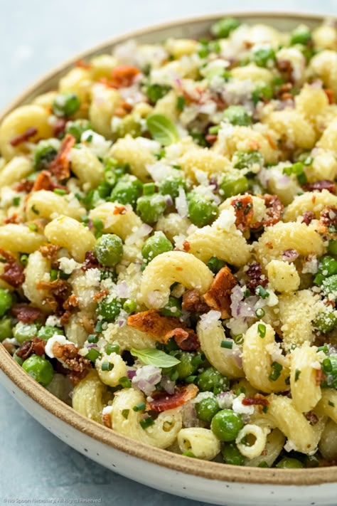 Fancy Pasta Salad, Bacon Pea Pasta, Pasta Salad No Mayo, Pasta Salad With Peas, Pea Pasta Salad, Fancy Pasta, Bacon Peas, Salad With Peas, Bacon Pasta Salad