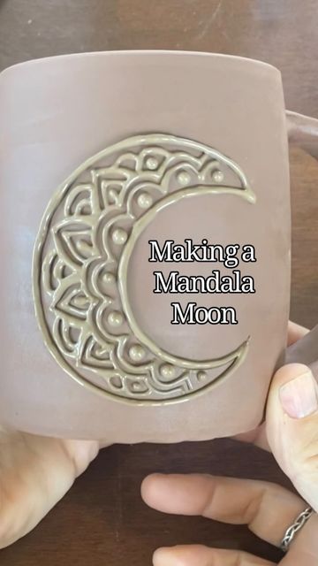 Ginette Brinkman 🇨🇦 on Instagram: "Mandala moon slip trailing. I use dried clay and water for my slip trailing. You can find instructions on how to roll and fill a henna cone in past reels. The rest is just practice practice practice. I’ll stock some of these later this month so make sure to sign up for email notifications, in advance. Link in bio. 🌻Ginette #madeinalberta #albertaceramics #ceramicprocess #canadianceramics #canadianpotter #stonewareclay #sliptrailing #hennamug #bohopottery # Ceramic Slip Trailing, Sliptrailing Designs, Clay Slip Decoration, Slip Trailing Pottery Patterns, Pottery Slip Decoration, Slip Decoration Pottery, Slip Trailing Pottery, Mandala Moon, Pottery Slip