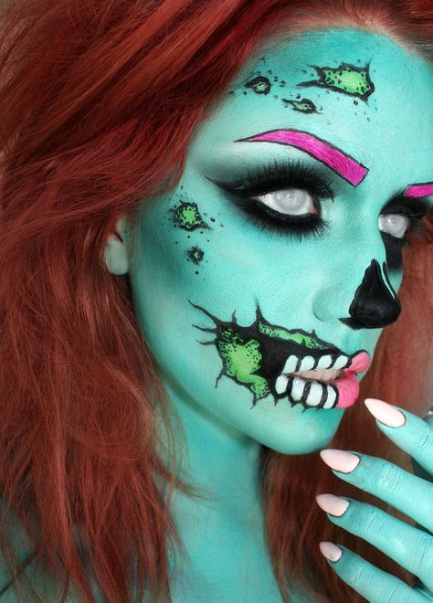 Ghoulie Dykstra ‏@Danielle Lampert Lampert Lampert Lampert Lampert Markiewicz 24h As a HUGE make-up hobbyist, I have to show you one of my fave MUA's (@BatalashBeauty) looks, the "Pop Art Zombie." Zombie Make Up, Cartoon Zombie, Pop Art Zombie, Makeup Zombie, Fantasy Make-up, Zombie Makeup, Halloween 2014, Scary Makeup, Special Effects Makeup