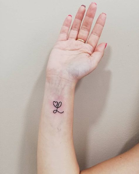 Small L Tattoo Letter, L With A Heart Tattoo, L With Heart Tattoo, L Letter Tattoo Design, Initial L Tattoo, L Tattoos For Women, Heart With Letter Tattoo, L With A Heart, L Heart Tattoo