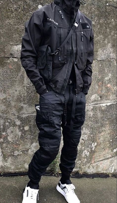 Cyberpunk Aesthetic Fashion Men, Tactical Aesthetic Outfit, Tactical Outfits Men, Techwear Mens, Tech Wear Jacket, Mens Techwear, Techwear Men, 2023 Streetwear, Casual Techwear