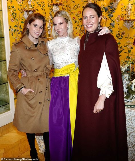 Beatrice  opted for a casual make-up look, and kept her auburn tresses down in a relaxed, flowing style Nina Flohr, Mrs Alice, High Spirits, Sarah Ferguson, Duchess Of York, Princess Beatrice, Long Time Friends, Orange Skirt, Christmas Cocktails