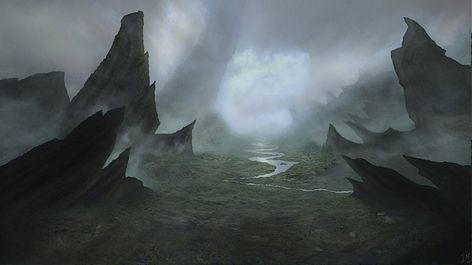 No Prep Module: The Pumpkin Beholder - DnD - Kassoon.com Mroczny Elf, Dark Mountains, Drawing Scenery, Dark Landscape, Mountain Background, Landscape Concept, 다크 판타지, Water Art, Fantasy Art Landscapes