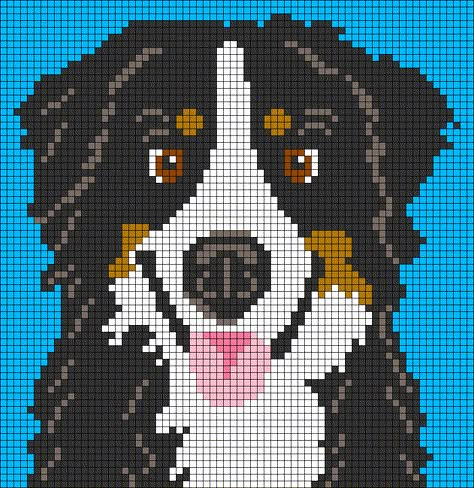 Bernese Mountain Dog Cross Stitch, Australian Shepherd Cross Stitch Pattern, Dog Alpha Pattern, Pixel Art Dog, Dog Pixel Art, Pixel Dog, Pixel Art Grid, Graph Paper Art, Tapestry Crochet Patterns