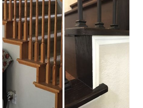 How to Gel Stain an Oak Banister - The Lady DIY Oak Laundry Room, Golden Oak Kitchen Cabinets, White Gel Stain, Golden Oak Kitchen, Stained Interior Doors, Interior Doors Stained, Stained Staircase, Staining Hardwood Floors, Painted Stair Railings