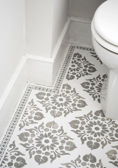 Beautiful stencilled floor by Nicolette Tabram using her own stencils. Stenciled Concrete, Stenciled Concrete Floor, Bathroom Concrete, Stencil Concrete, Painted Concrete, Painted Concrete Floors, Painting Tile Floors, Tiles For Wall, Painted Floor