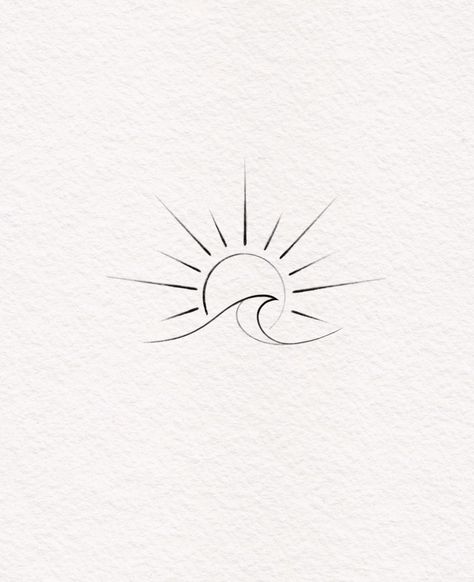 Sun With Wave Tattoo, Beach Line Tattoo, Fine Line Sea Tattoo, Ocean Fine Line Tattoo, Sun And Sea Tattoo, Wave Sun Tattoo, Fine Line Ocean Tattoo, Sun And Ocean Tattoo, Sun Wave Tattoo