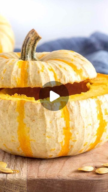 Maegan Brown ~ The BakerMama on Instagram: "@thebakermama How to Bake a Pumpkin Bowl! 🎃

Learn how to bake a festive pumpkin bowl for your fall soups, dips and sides. It’s the perfect addition to your Halloween, Friendsgiving or Thanksgiving feast! #TheBakerMama #BasicsByTheBakerMama 

Follow @thebakermama for more great tips and recipes! 🧡

Ingredients: 
1 mini tiger stripe pumpkin (about 4 inches wide x 2.5 inches tall)

Instructions: 
1. Preheat the oven to 400°F.
2. Cut the top off of the pumpkin to create a lid. Place the pumpkin, cut side up, on a parchment-lined baking sheet with the lid next to it.
3. Bake for 30 minutes. Remove from the oven and let cool for 10 minutes. Carefully scrape out the seeds and membranes with a spoon, keeping the sides and bases intact.
4. Use to serve Tiger Stripe Pumpkin Recipes, Pumpkin Bowls, Fall Soups, Thanksgiving Feast, Dip Bowl, Mini Pumpkins, Baking Sheet, A Pumpkin, Quick Dinner