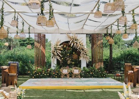 KV Designs & Decor (@kvdecorgoa) • Instagram photos and videos Goa Wedding, Haldi Decor, Muted Colour, Marriage Decoration, Bohemian Theme, Wedding Design Decoration, Goa India, Haldi Ceremony, Boho Theme