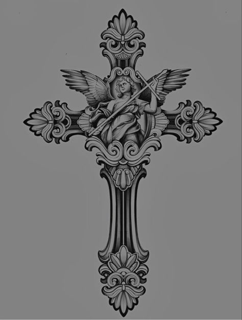 Church And Chains Tattoo, Archangel Tattoo Men, Filigree Cross Tattoo, Cybersigil Cross, Crusafix Tattoo, Ornate Cross Tattoo, Gothic Cross Tattoo, Blackwork Sleeve, Crucifix Tattoo