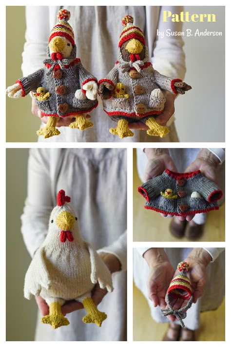 Funny Knitting Patterns, Chicken Knitting Pattern Free, Knit Chicken Pattern, Chicken Knitting Pattern, Knitted Chickens Free Pattern, Knit Amigurumi Free Patterns, Cute Knitting Projects, Knitted Birds, Knit Chicken