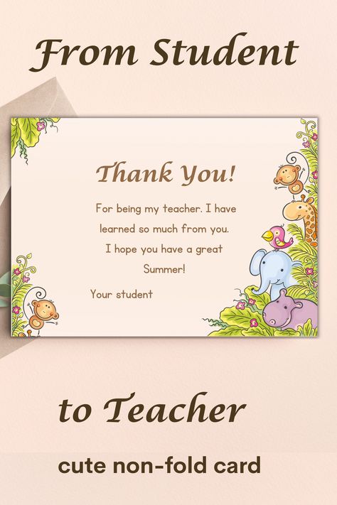 Printable non-folding, cute card for teacher from student Thank You Card For Teacher From Student, Thank Cards, Teacher Appreciation Card, Card For Teacher, Cards For Students, Teacher Appreciation Cards, Mom Printable, Teacher Cards, Teacher Printable