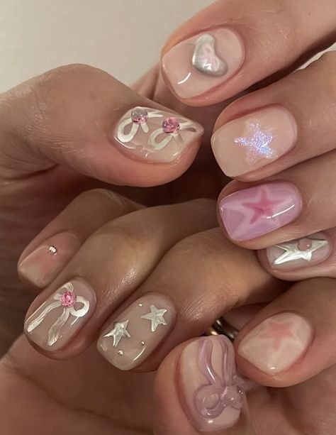 Bow Nail Designs, Milky Nails, Hippie Nails, Korean Nails, Pretty Gel Nails, Soft Nails, Kawaii Nails, Dream Nails, Funky Nails