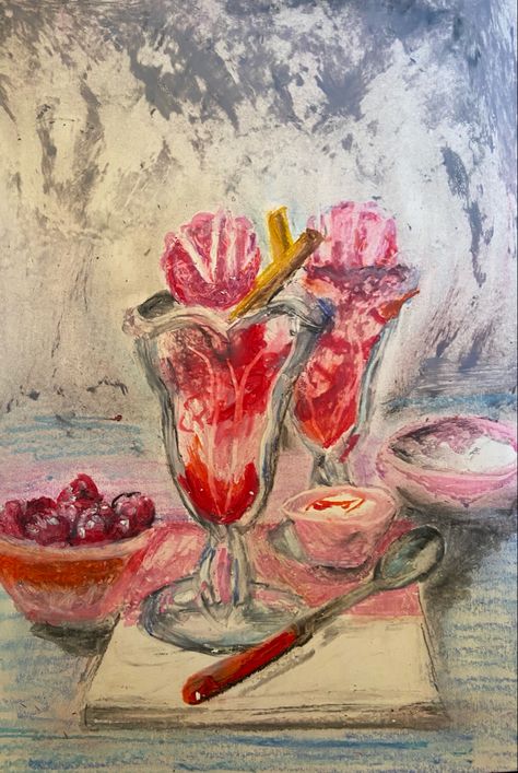 Oil pastel drawing ice cream sundaes Draw With Oil Pastels, Drawing Summer, Ice Cream Sundaes, Raspberry Ripple, Oil Pastel Art, Oil Pastel Drawings, Ice Cream Sundae, Oil Pastels, Pastel Drawing