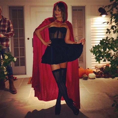 Lea Michele rocks this LBD as Little Red Riding Hood Halloween Costumes 2014, Best Celebrity Halloween Costumes, Celebrity Costumes, Red Riding Hood Costume, Halloween Coustumes, Holloween Costume, Diy Kostüm, Celebrity Halloween Costumes, Last Minute Halloween Costumes