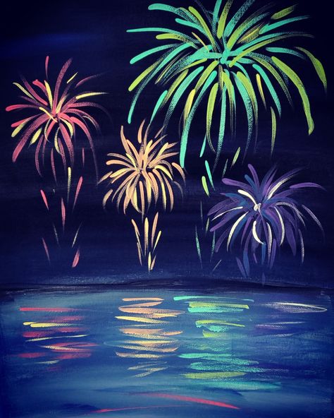 Fireworks Chalkboard Art, Chalk Pastel Fireworks, Firework Chalk Art, Fireworks Painting Easy, New Year Painting Ideas Easy, How To Draw Fireworks Easy, Firework Painting Easy, Acrylic Painting Fireworks, Oil Pastel Fireworks