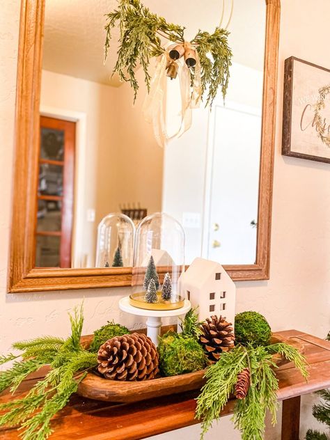 7 Simple Ways to Style a Dough Bowl Long Bowl Centerpiece, How To Style A Dough Bowl For Christmas, Large Dough Bowl Centerpiece, Summer Dough Bowl Ideas, Winter Dough Bowl Decor, Christmas Dough Bowl Decorating Ideas, Dough Bowl Ideas, Style A Dough Bowl, Bowl Styling