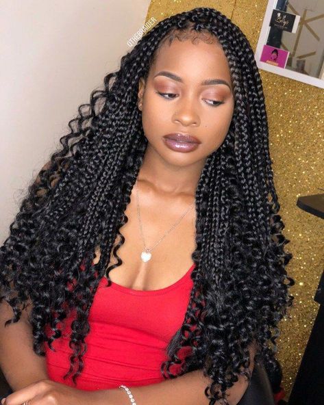 Black Braids and Curls Downdo.  #women's #hair #curl #style #black #lifestyle #moisture #boxbraidhair Curly Braided Hairstyles, Trendy We Fryzurach, Loose French Braids, Different Braids, Curly Braids, Curly Hair Braids, Braids Styles, Long Box Braids, Types Of Braids