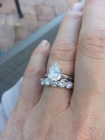 Wedding Bands For Pear Shaped Rings Bridal Sets, Stackable Diamond Rings Pear, Pear Diamond Ring Stack, Stacked Pear Wedding Rings, Pear Ring Stack, Anniversary Pear-shaped Diamond Accented Ring, Pear-shaped Diamond Ring With Accents For Anniversary, Pear Engagement Ring Stack, Pear Engagement Ring With Wedding Band