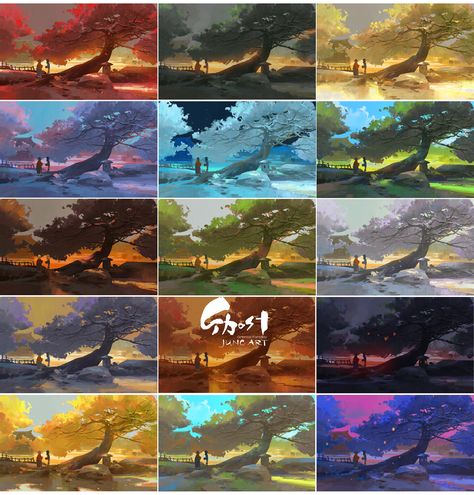 Environment Design Concept, Wenjun Lin, Background Practice, Color Practice, Color Concept, Color Mood, Concept Art Tutorial, Color Script, Landscape Concept