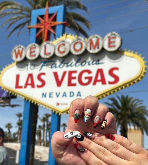 Las Vegas 🃏♠️♥️🍀🎰🎲 Products used @youngnailsinc YN protein bond, swipe, finishing gel @beetlesgelpolish white, black, red, #aznailtech… | Instagram Poker Nails Design Las Vegas, Las Vegas Nails Ideas, Instagram Las Vegas, Las Vegas Nails, Vegas Nails, Vegas Sign, Glendale Arizona, Long Square Acrylic Nails, Square Acrylic Nails