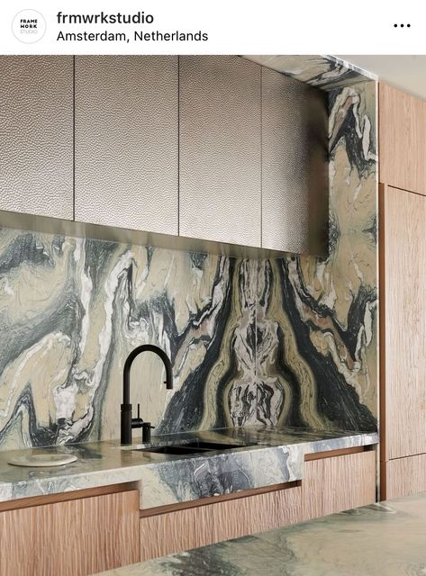 Bold Countertops, Bold Marble, Curved Fireplace, Steel Frame Doors, Colored Marble, White Marble Tiles, Condo Design, Timber Veneer, Curved Walls