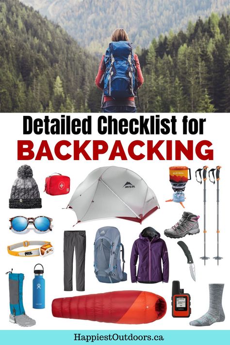 What gear do you need to take backpacking? Use this detailed backpacking checklist to make sure you have everything you need for an overnight or multi-day hiking trip. Use this packing list to get ready for your next backpacking trip. Not sure what to bring backpacking? You need this list! Backpacking Packing List, Backpacking List, Backpacking Checklist, Backpacking Essentials, Backcountry Camping, Backpacking Trip, Backpacking Tips, Backpacking Gear, Hiking Tips