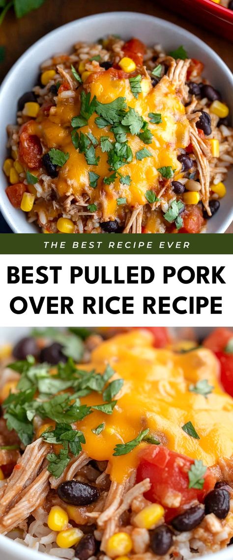 Image for Best Pulled Pork Over Rice Recipe Ideas For Shredded Pork, Pulled Pork Skillet, Recipes With Cooked Pork, Uses For Shredded Pork, How To Eat Pulled Pork, Healthy Pulled Pork Meals, Canned Pulled Pork Recipes, What To Do With Pulled Pork, Recipes For Leftover Pulled Pork