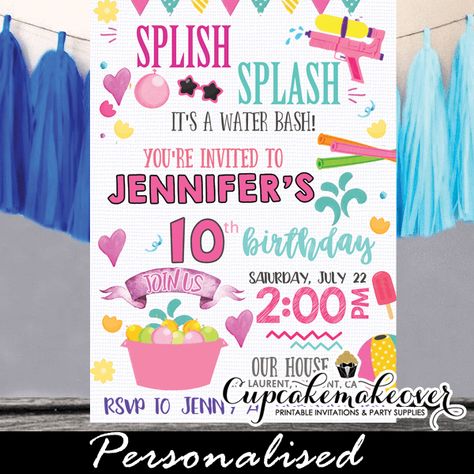 Girls Pool Party, Backyard Pool Parties, Pool Party Themes, Pool Party Decorations, Splash Pool, Pool Party Invitations, Balloon Party, Water Party, Splish Splash