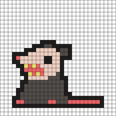 Perler Beads Opossum, Perler Beads Astetic, Opossum Cross Stitch Patterns, Easy Fnaf Pixel Art, Video Game Pearler Beads, Pearl Or Bead Patterns, Fuse Bead Template, Opossum Perler Beads, Cute Perler Beads Pattern