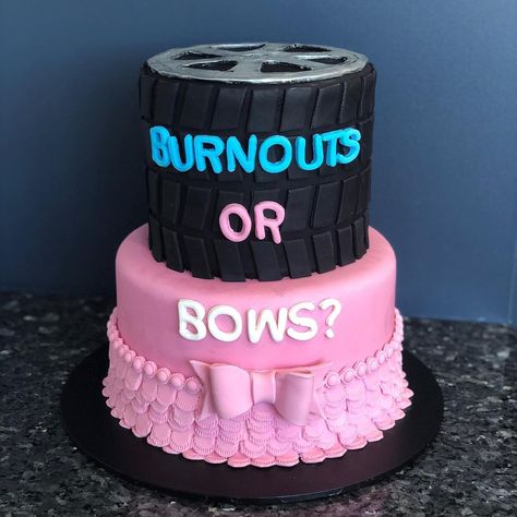 Burnouts And Bows Cake, Gender Reveal Ideas Truck Theme, Gender Reveal Cake Burnouts Or Bows, Mustang Gender Reveal, Gender Reveal Biker Theme, Gender Reveal Ideas Truck Exhaust, Tires Or Bows Gender Reveal, Burn Out And Bows Gender Reveal, Gender Reveal Ideas Burnout