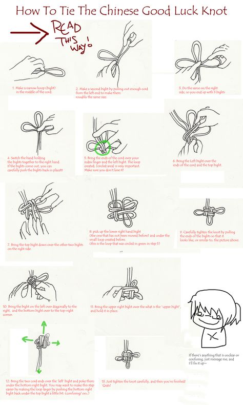 Chinese Good Luck Knot by Luna-Veil on DeviantArt Good Luck Knot, Knot Techniques, Embroidery 101, Friendship Bracelets Ideas, Chinese Knots, Paracord Crafts, Knot Tutorial, Diy Preschool, Chinese Crafts