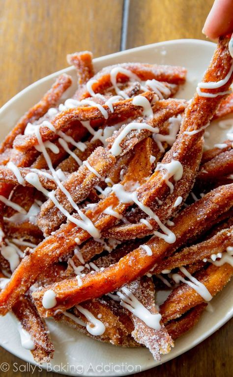 Dessert Fries, Icing Dip, Loaded Baked Sweet Potato, Sweet Potato Dessert, Baked Sweet Potato Fries, Sallys Baking, Sweet Potato Cinnamon, Sweet Potato Fries Baked, Coconut Dessert