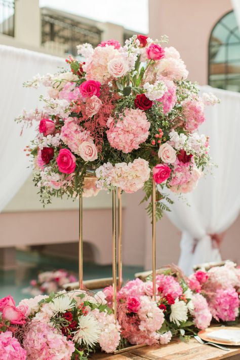 Hot Pink Wedding Theme Table Settings, Shades Of Pink Wedding Decor, Fuschia Pink Wedding, All Pink Wedding Flowers, Pink Floral Quinceanera Theme, Wedding Colors Hot Pink, Pink Reception Flowers, March Wedding Themes, Fuschia Pink Wedding Theme