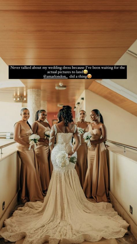 Black Bride Wedding, Weddings Black People, Wedding Black People, Fall Wedding Black People, Groomsmen And Bridesmaids Colors, Black People Weddings, Fantasy Wedding Dress, Neutral Bridesmaid Dresses, Neutral Wedding Colors