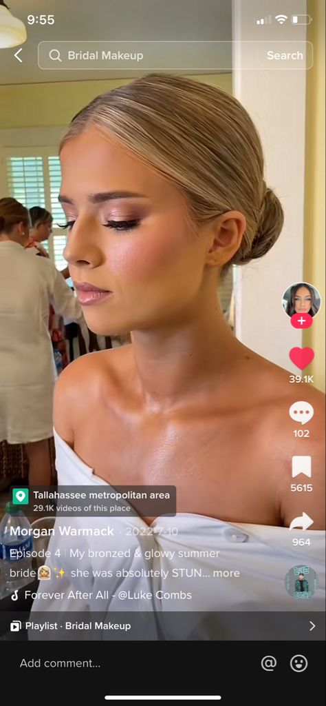 Dewy Glam Wedding Makeup, Glory Prom Makeup, Bridal Makeup Ideas Blue Eyes, Glowy Rosy Bridal Makeup, Glory Wedding Makeup, White Sparkly Wedding Nails, Bridal Makeup Dewy Glowing Skin, Soft Glam Makeup Wedding Blonde, Dewy Makeup Bridal