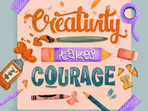 Creativity Takes Courage, Art Room Posters, Hand Lettering Drawing, Jazz Poster, Lettering Inspiration, Hand Lettering Inspiration, Cake Stuff, Food Party, Type Illustration