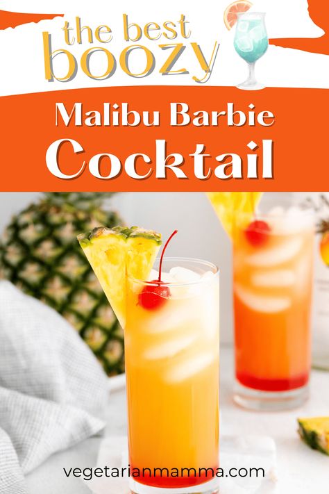 Low Cal Malibu Rum Drinks, Malibu Barbie Drink Recipe, Malibu Barbie Cocktail, Malibu Barbie Drink, Malibu Rum Drinks Recipes, Drinks With Malibu, Malibu Mixed Drinks, Peach Schnapps Drinks, Barbie Drink