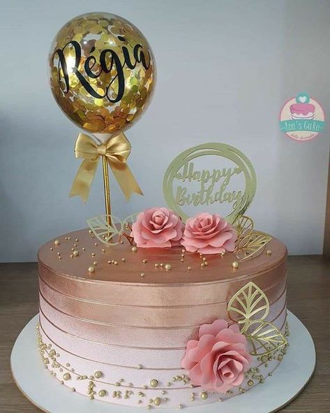 50th Birthday Cake For Women, Birthday Cake For Women Simple, Birthday Cake Roses, Rose Gold Cake, 13 Birthday Cake, Special Birthday Cakes, Gold Birthday Cake, Elegant Birthday Cakes, 1st Birthday Cake Smash