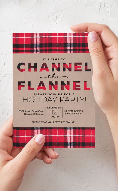 Channel the Flannel this Christmas and host a Buffalo plaid themed holiday party for friends and family. Invite guests to come dressed in their favourite flannels! Quick to download and easy to personalize. Multiple files included for various printin🎄merry christmas fonts free | christmas holiday fonts | christmas style fonts 🎄#ChristmasFonts #FreeFonts #HolidayFonts Flannel Christmas Party, Plaid Christmas Party, Flannel Party, Christmas Party Invitations Printable, Snow Party, Flannel Christmas, Progressive Dinner, Adult Christmas Party, Plaid Party