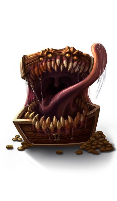 Mimic Dnd Art, Mimic Chest Art, Mimic Dnd, Mimic Chest, Pirate Games, Dark Creatures, D D Monsters, Pirate Adventure, Cool Monsters