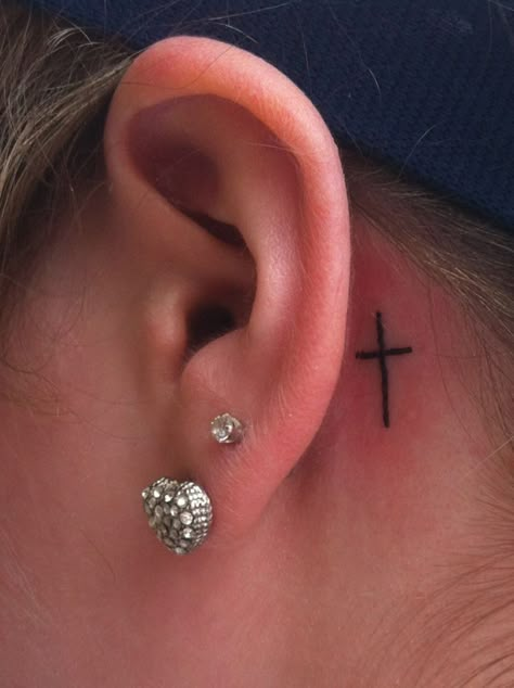 Tattoos Behind The Ear, Cross Tattoo Meaning, Small Cross Tattoos, Cream Tattoo, Sunflower Tattoo Sleeve, Cross Tattoos For Women, Best Tattoos For Women, Cross Tattoos, Sunflower Tattoos