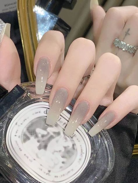 24pcs/Set Coffin Shaped Nude & Gray Gradient False Nail Tips With File, 1 Jelly Glue, 1 Nail Adhesive Sticker Press On Nails Nail SuppliesI discovered amazing products on SHEIN.com, come check them out! Gray Korean Nails, Gray Gradient, Color Nails, Jelly Nails, Nail Supplies, Elegant Nails, Foot Care, False Nail, Nail Supply