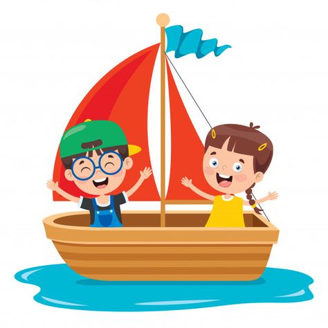 Premium Vector | Cute little children on boat Sailboat Drawing, Soft Board Decoration, 1st Birthday Wishes, Kids Boat, Ilmu Ekonomi, Boat Cartoon, Cardboard Costume, Boat Drawing, Page Borders Design