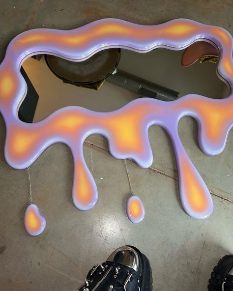 What better way to complete a @taybeepboop room makeover, than to hang a HOTGLOOD® mirror amongst its awe-inspiring beauty? 😜 This is a custom, handmade, and airbrushed lavender to yellow/orange gradient 🌅 drippy splat created for Tay. Such a hard piece to photograph, so the pictures and videos don’t do this one justice AT ALL. How do you guys feel about the new delicate chain details I added here? Share your favorite slide please and thank you ✨ I’m so proud of this design and very thankfu... Drippy Mirror, Gradient Mirror, Sunset Gradient, Orange Gradient, Abstract Art Wallpaper, Delicate Chain, The Glow, Modern Homes, So Proud