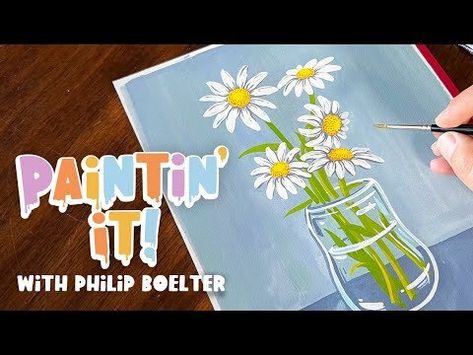 Daisies In A Vase, Cactus Paintings, Tutorials Art, Flower Cactus, Acrylic Painting Diy, Draw Flowers, Happy Painting, Flower Watch, Relaxing Art