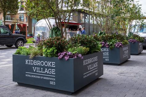 Berkeley Group – Kidbrooke Village, London SE3, Movable Steel Planters with Corporate Branding for Public Realm Movable Planter, Aluminium Planters, Street Planters, Apartment Landscape, Zinc Planters, Commercial Planters, Berkeley Homes, Pocket Garden, Commercial Landscape